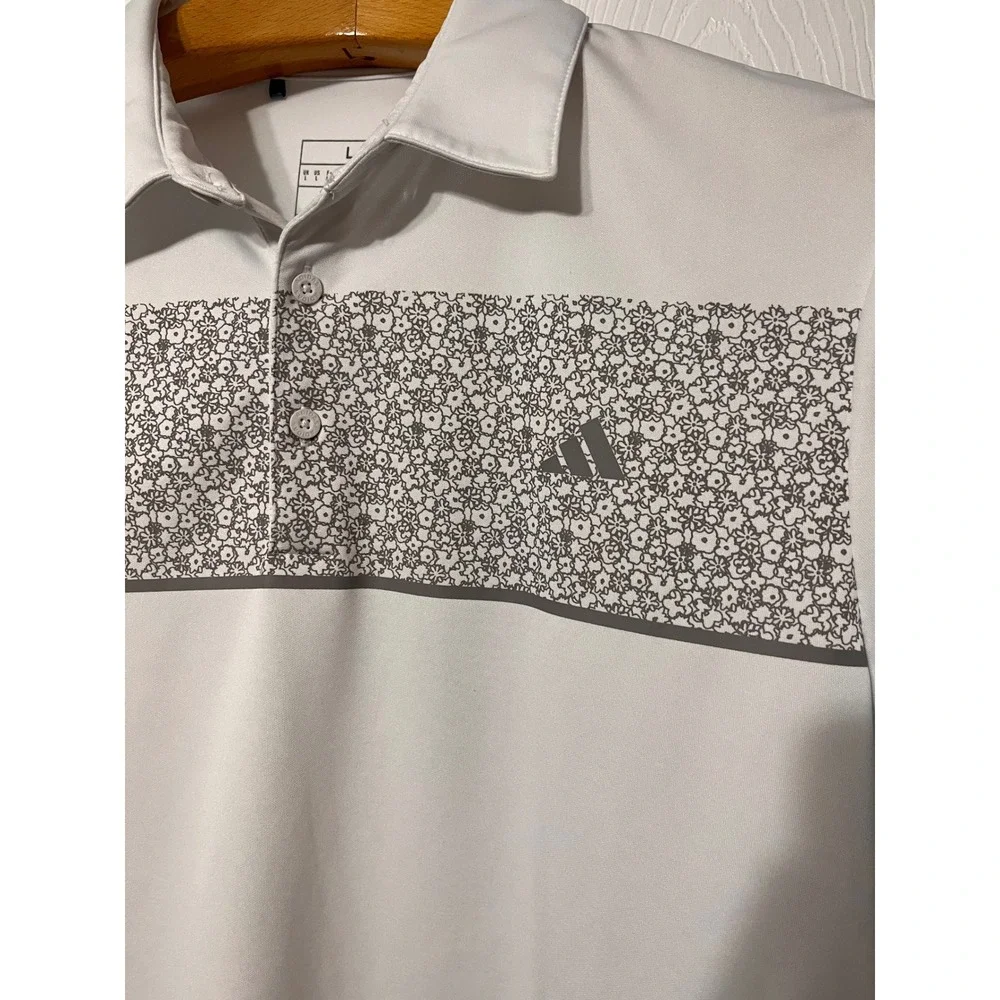Adidas Mens Golf Polo‎ Shirt White Floral Chest Band Short Sleeve Size Large